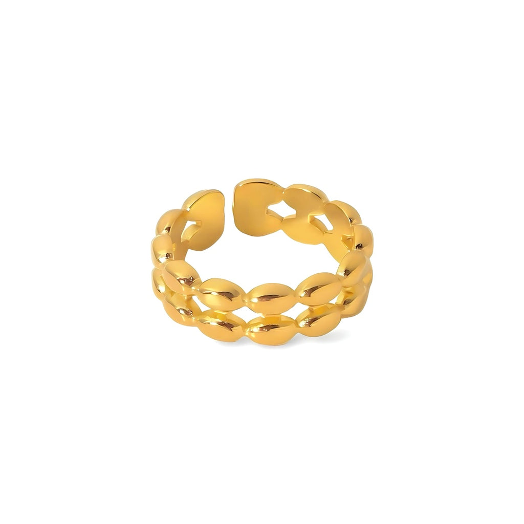 Een goudkleurige verstelbare ring met bubbel effect en twee banden