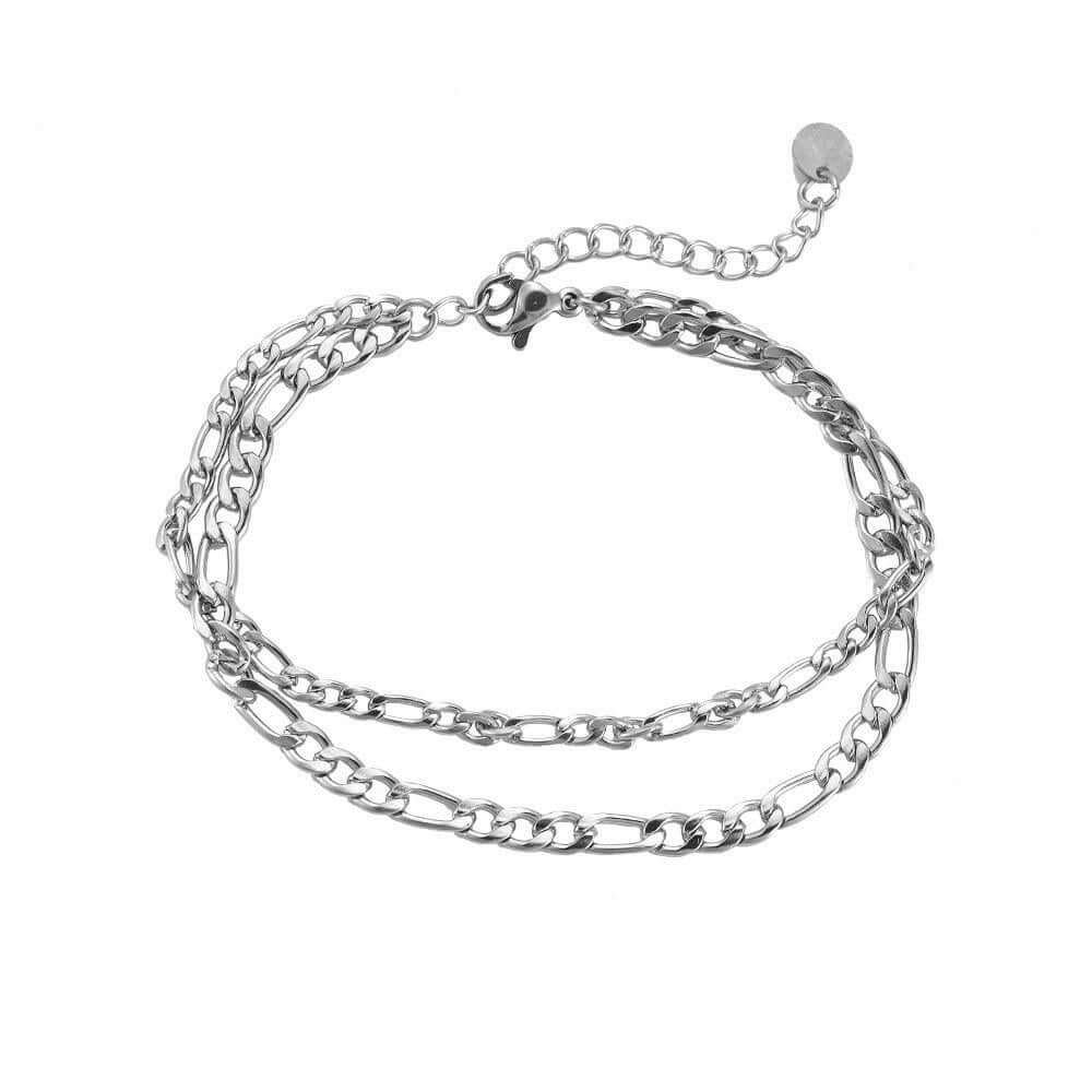 dubbele schakelarmband van stainless steel zilver