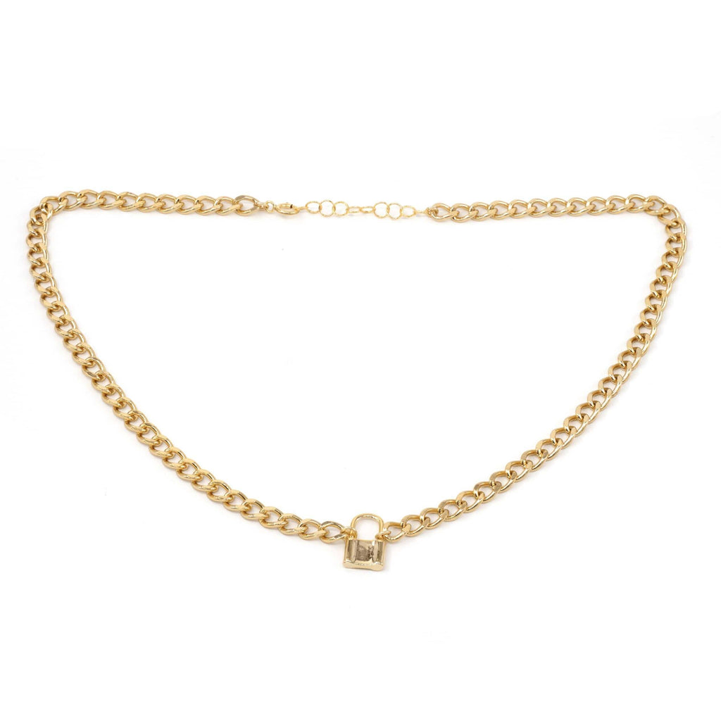 gouden schakelketting met slotje voor dames